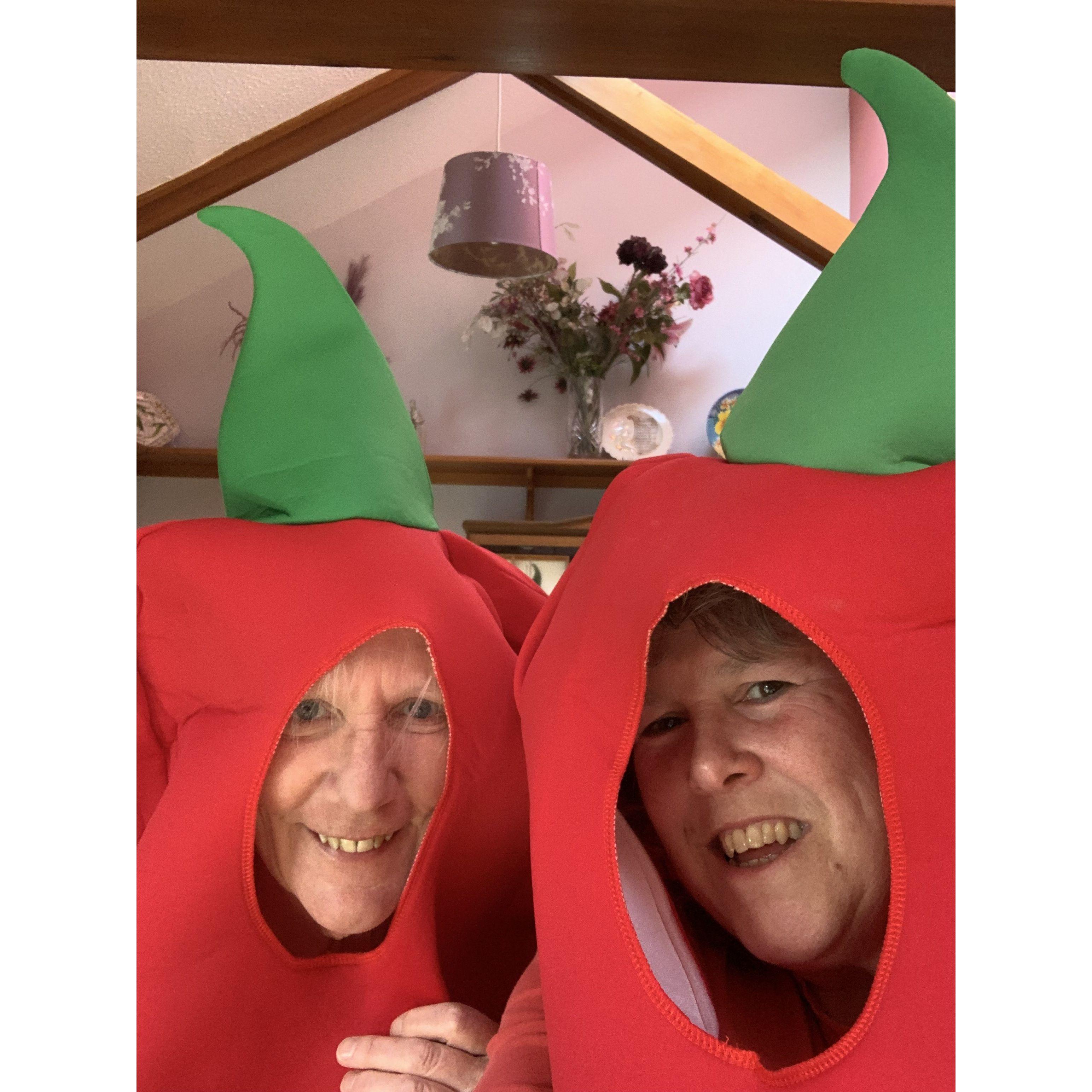 Stuck at home with Covid for the second time!
Claire says "This is the first thing Jax ever gave me now she has excelled herself"
Missed a good party this time but still dressed up as Red Hot Chilli Peppers