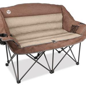 Northroad Folding Loveseat Camping Chair Portable Double Duo Full Padded Garden Chair for 2 Person Sofa w/Cup Holder,Wine Glass Holder,Mesh Storage,Support 600lbs for Picnic Beach Travel, Moca