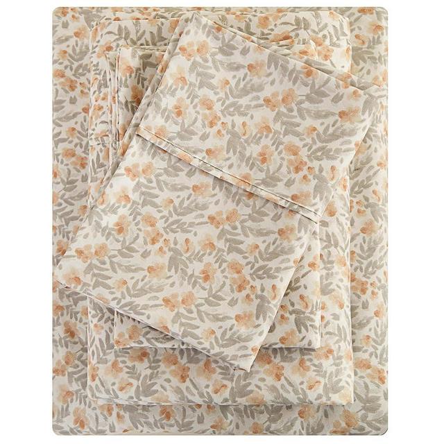 Viviland Floral Full Sheet Set - 4 Piece Vintage Light Orange Flower Patterned Bed Sheets - Soft, Breathable Microfiber Sheets with Deep Pocket, Non-Slip Fitted Sheets & Pillowcases