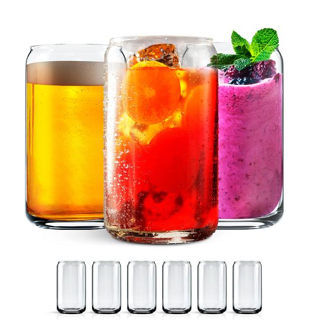 Leavenworks Glass Beer Cups | 16 oz | 6 pack | Aesthetic Can Glasses | Iced Coffee, Smoothies, Soda, Beer, Water | Unique Cups for Vinyl and Etching | Dishwasher-safe Glassware