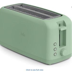 bella 4 Slice Slim Toaster, Fits-anywhere™ Kitchenware, 6 Setting Shade Control with Reheat & Cancel Buttons, Fits Sourdough, 10” Long Slot, Anti Jam & Auto Shutoff, 900 Watt, Seaglass