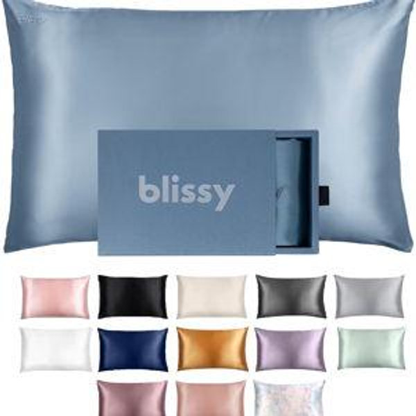 Blissy Silk Pillowcase - 100% Pure Mulberry Silk - 22 Momme 6A High-Grade Fibers - Silk Pillow Cover for Hair & Skin - Regular, Queen & King (Ash Blue, Standard)