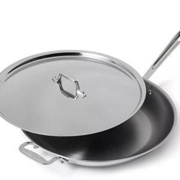 All-Clad D3 Stainless Tri-ply Bonded Stainless Steel Fry Pan with Lid, 12-Inch, Silver