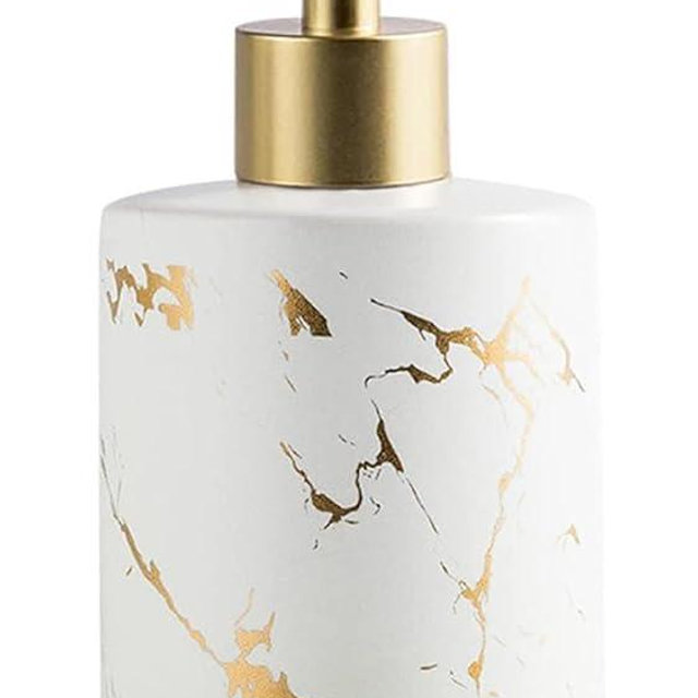 Soap Dispenser White and Gold,300ml/10 Oz Luxurious Hand Soap Bottle with Plastic Pump Gold,Ceramic Liquid Soap Dispenser for Bathroom, Kitchen, Dish Soap,Lotion,Liquid Soap