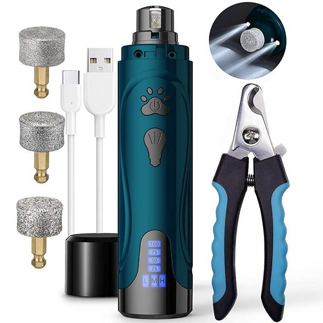YABIFE Dog Nail Grinder, Dog Nail Trimmers and Clippers Kit, Super Quiet Electric Pet Nail Grinder, Rechargeable, for Small Large Dogs & Cats Toenail & Claw Grooming,3 Speeds, 3 Grinding Wheels