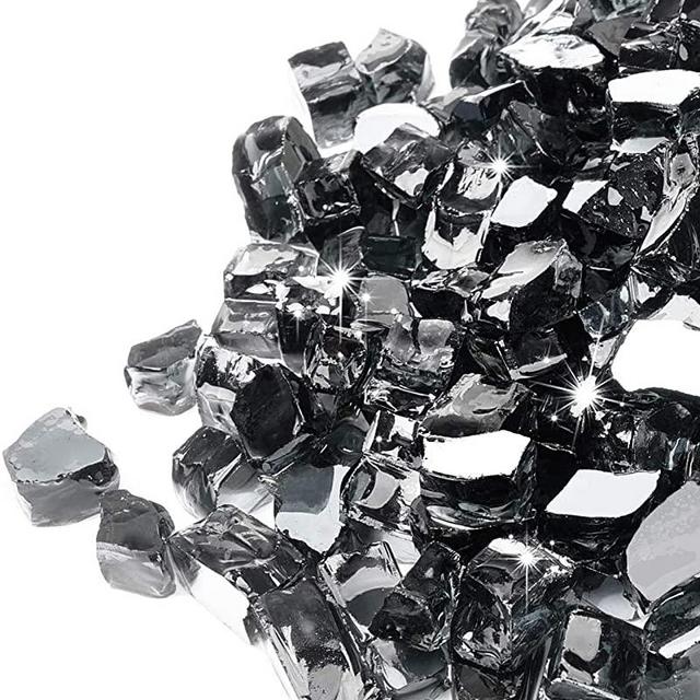 GASPRO 10-Pound Fire Glass – 1/2 Inch Reflective Tempered Fire Pit Glass Rocks and Fireplace Glass, Interstellar Black Reflective