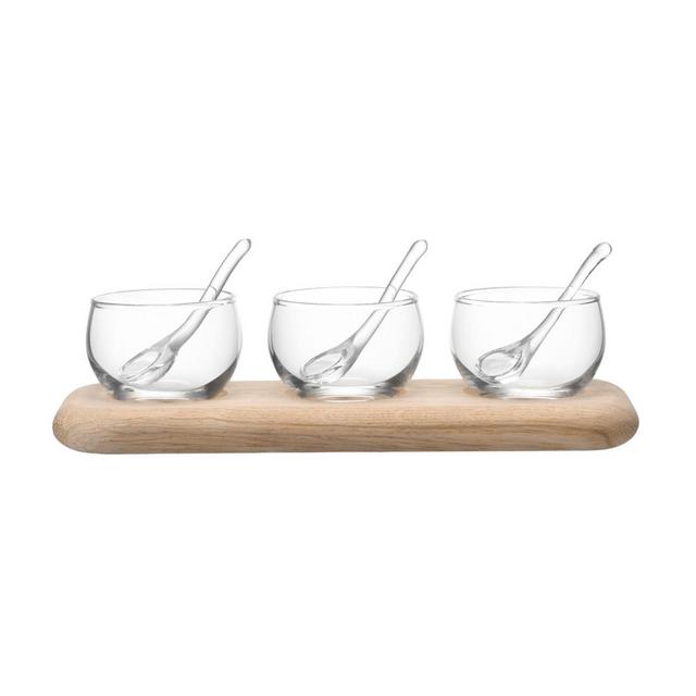 Server Condiment Set & Oak Base - Clear - L25.5cm
