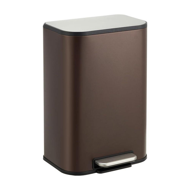 DYTesa 3 Gallon Brown Stainless Steel Kitchen Trash Can - Rectangular Foot Pedal Garbage Bin with Soft-Close Lid & Removable Inner Bucket, Suitable for Home, Office, Living Room
