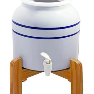 Porcelain Dispenser with Wood Counter Stand, Blue Striped