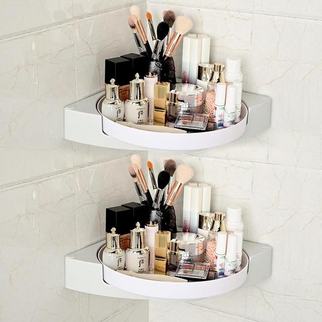 JAILOG Shower Caddy Corner, 360° Rotate Shower Organizer Shelves, 2 Pack Shower Organizer Lazy Susan Turntable Bathroom Countertop Organizer Kitchen Storage