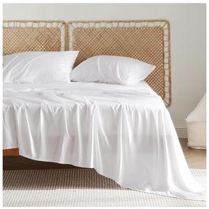 Bedsure Queen Sheet Set, Cooling Sheets for Queen Size Bed Set, Rayon Derived from Bamboo, Breathable & Soft Deep Pocket Up to 16 Inches, Hotel Luxury Silky Bedding, Bedsheet & Pillowcases, White