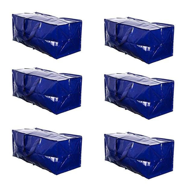 VENO Heavy Duty Extra Large Moving Bags W/Backpack Straps Strong Handles & Zippers Compatible with IKEA Frakta Hand Cart, Storage Totes, Alternative to Moving Box, Recycled Material (Blue - Set of 6)