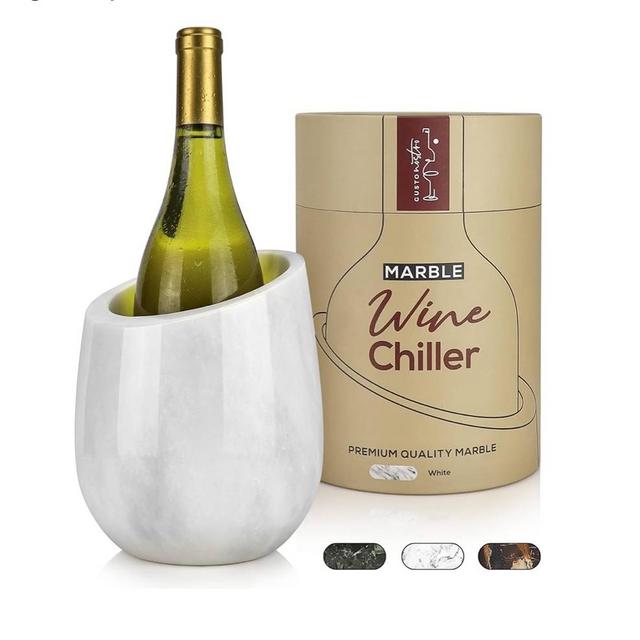 Gusto Nostro Marble Wine Chiller Bucket - 750ml Wine Bottle Cooler and Champagne Chiller for Party, Kitchen, Bar Cart Decor to Chill & Keep Bottles Cold with Unique Wine Lovers Gift Box (White)