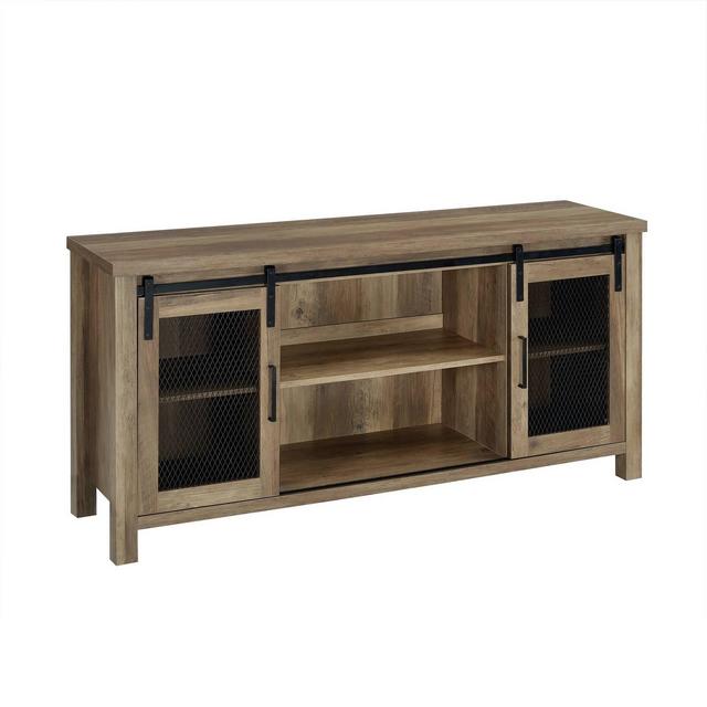58" Industrial Farmhouse TV Stand with Sliding Doors Rustic Oak - Saracina Home