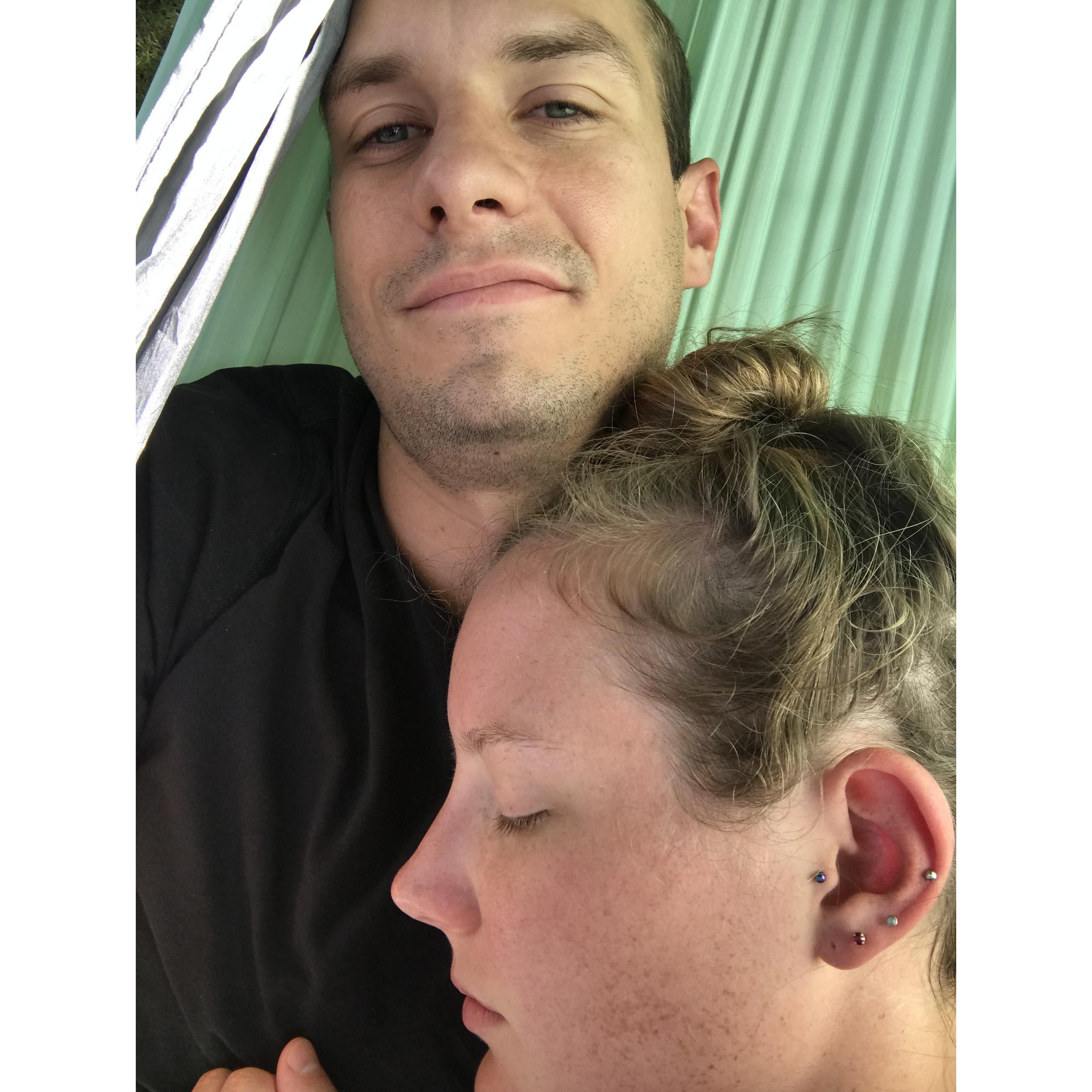 Kate fell asleep in the hammock on Shane's chest, so he took a picture. In Amherst 2019
