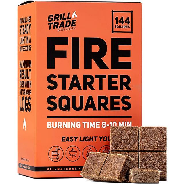 Grill Trade Fire Starter Squares 144, Easy Burn Your BBQ Grill, Camping Fire, Wood Stove, Smoker Pellets, Lump Charcoal, Fireplace - Fire Cubes are The Best Barbeque Accessories - 100% All Natural