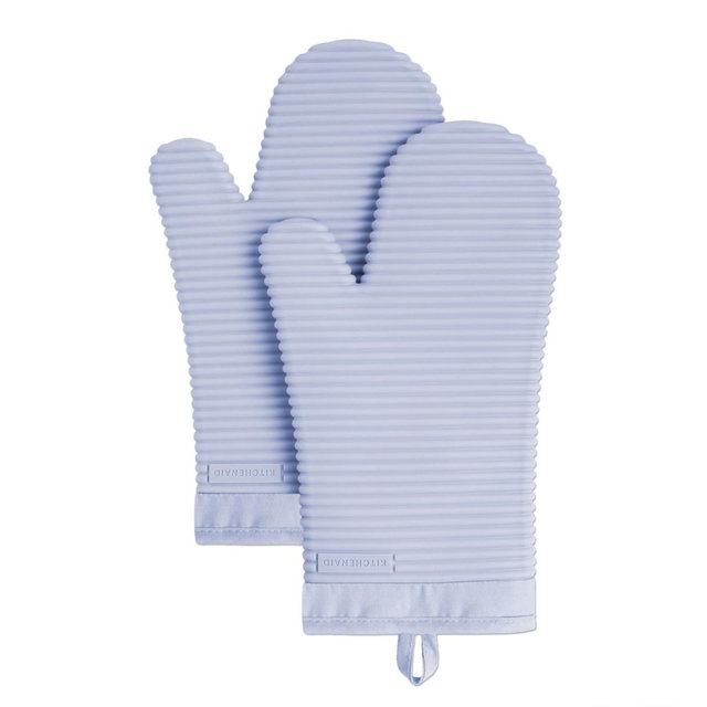 KitchenAid Ribbed Soft Silicone Oven Mitt 2-Pack Set, Lavender Cream, 7.5"x13"
