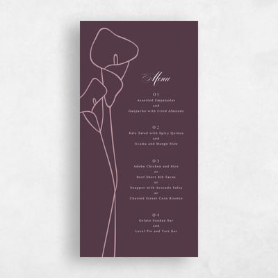Dark Plum, Purple Wedding Menu - Calle