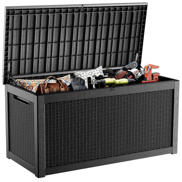 EasyUp 320 Gallon Deck Boxes Waterproof, Outdoor Large Storage Boxes with Lids, Outside Resin Storage Box & Deck Boxes for Patio, Garden Use(Black)