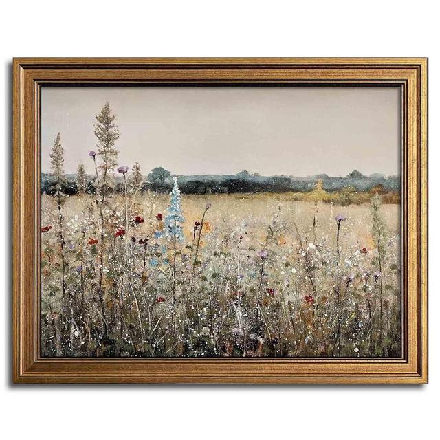 Gold Framed Vintage Wall Art Classical French Landscape Wildflowers Botanical Painting Canvas Print Kitchen Living Room Wall Decor (Champ Fleuri, 8''x10'')