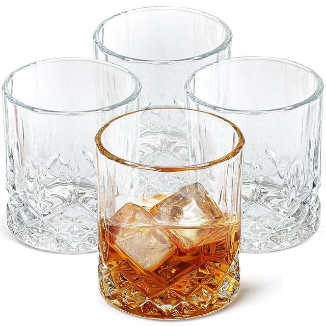 Bruntmor Whiskey Glasses Set - Double Old Fashion Glasses - Clear Crystal Glassess - Cocktail, Rum, Vodka, Scotch and Bourbon Glasses - Old Fashioned Glass - Gift for Him or Her - Set of 4