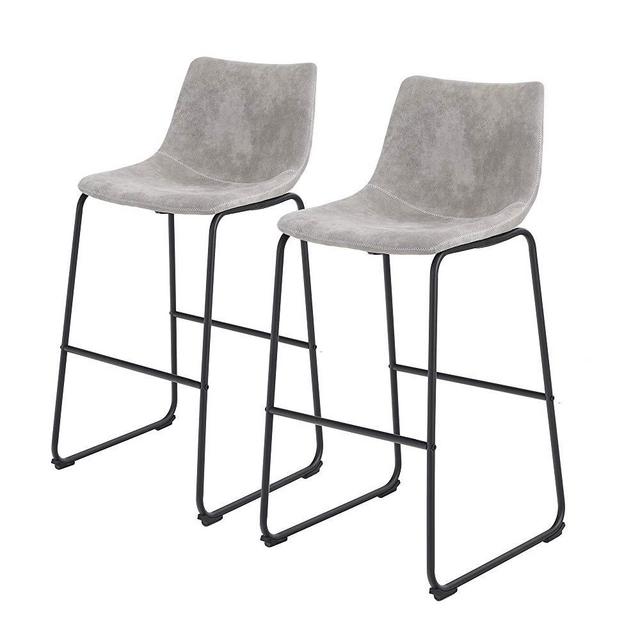 Sophia & William Bar Stool 30" Set of 2 Kitchen Bar Chairs Metal Counter Height with Back Footrest Vintage Leathaire for Pub Dining Room Supports 300lbs Grey