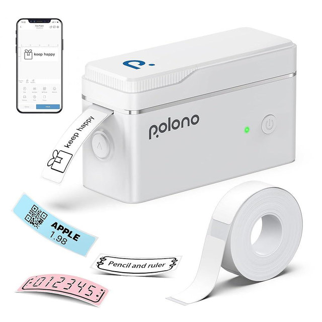 POLONO P31S Label Maker Machine with Tape, Portable Bluetooth Label Printer for Organizing Storage Office Home, Sticker Maker Mini Label Maker with Multiple Templates, White