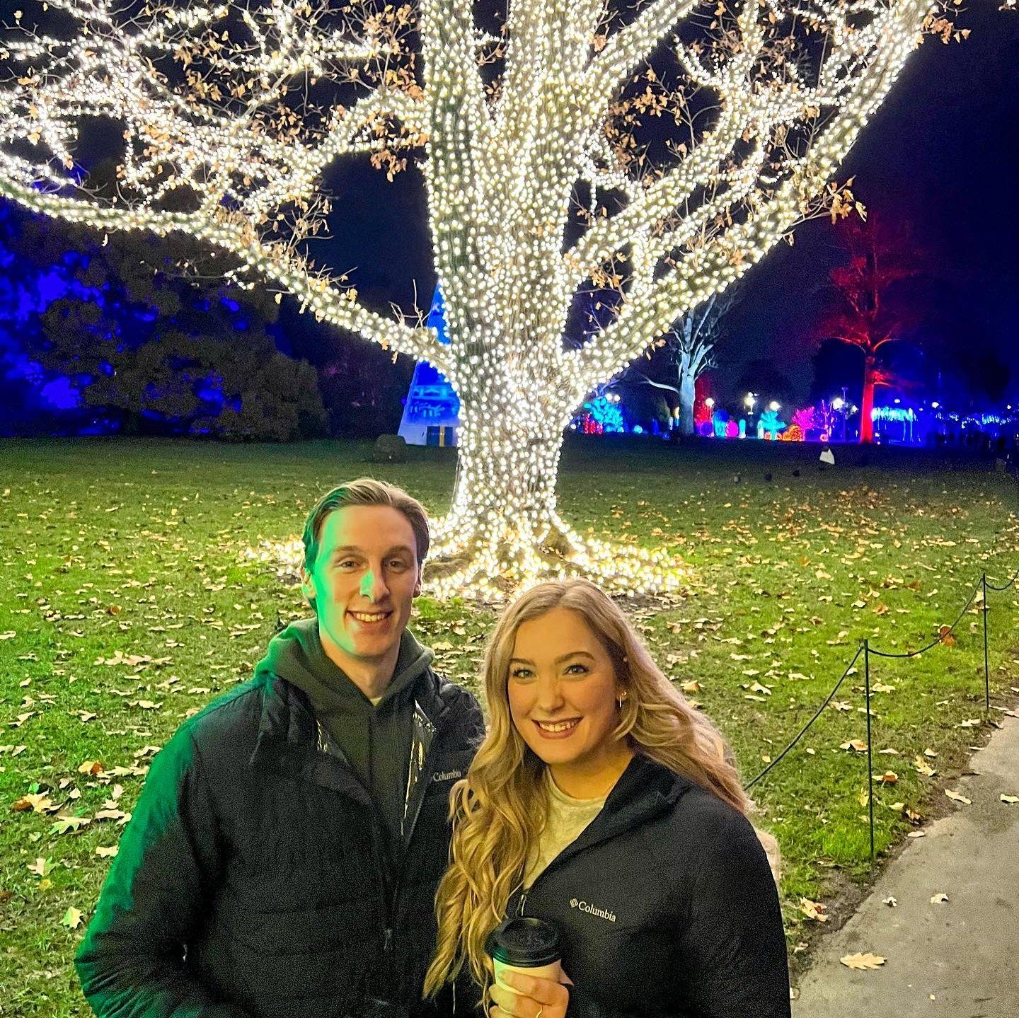 Winter 2021, Chris visiting Indianapolis after I moved here for medical school. It's now our tradition to go to the "Winterlights" display at Newfields every year.