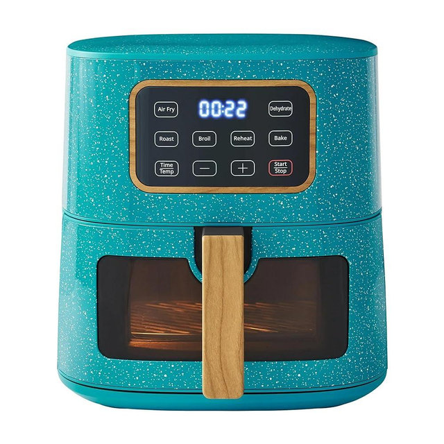 The Pioneers Woman 5.8 qt Digital Air Fryer, 1500W Power, 6 Preset Modes, Family-Sized Non-Stick Basket, Dishwasher Safe, Energy-Efficient, Compact Stainless Steel Design, Healthy Cooking Option