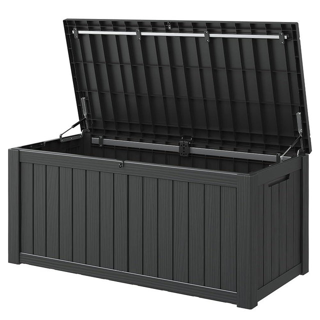 Outdoor Storage Box, 120 Gallon Deck Box, Resin Waterproof Outside Storage Bench, Outdoor Storage Cabinet With Lockable Lid, Backyard Deck Box For Garden Tools, Patio Cushions, Pool Accessories