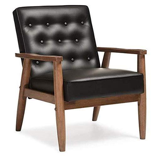 Baxton Studio Sorrento Mid-Century Retro Modern Faux Leather Upholstered Wooden Lounge Chair, Black