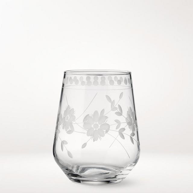 Vintage Etched Stemless Wine Glasses, Set of 8