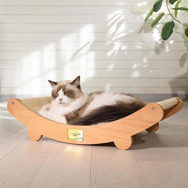CHEERHOME PETS Sisal Cat Scratcher Bed for Indoor Cats Hammock for Scratching Pad Cat Chair Nartural Sisal Cat Scratch Post for Large Cat Scratcher Lounge, Wooden Cat Furniture(Medium)