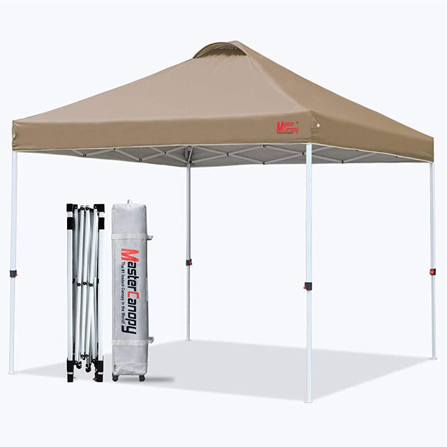 MASTERCANOPY Pop-up Canopy Tent Commercial Instant Canopy with Wheeled Bag,Canopy Sandbags x4,Tent Stakesx4 (10'x10',Khaki)