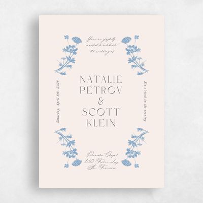 Dusty Blue Wedding Invitation - Dianora Portrait