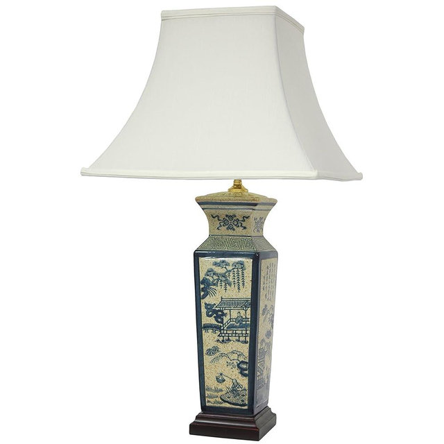 Red Lantern 26" Blue Landscape Porcelain Table Lamp