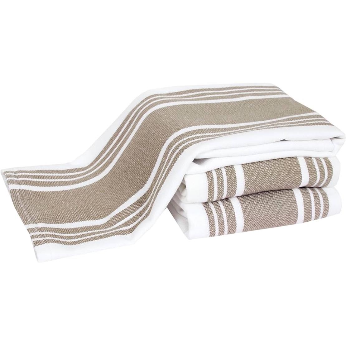 All-Clad Dual-Purpose Kitchen Towels: Highly Absorbent - 100% Cotton, 17"x30" Dish Towels for Cleaning & Drying Dishes & Glassware, 3-Pack, Mushroom