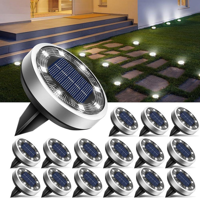 btfarm 16 Pack Solar Ground Lights Outdoor, 8 LED Solar Disc Lights IP65 Waterproof Flat Solar Lights, Pathway Lights Solar Powered for Garden Lawn Patio Yard Path Landscape, Cool White