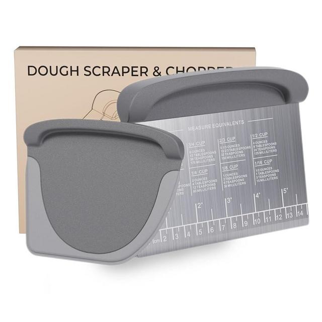 2 IN 1 Upgrade Bench Scraper, Dough Scraper for Pastry Bread Cake Pizza, Sharp Stainless Steel Dough Cutter with Conversion Chart & Measuring Scale, Bowl Scraper Food Scraper for Kitchen Baking, Gray