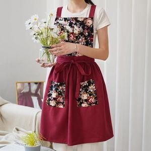 💕Bridal Shower💕 Vintage Pinafore Apron Dress for Women with Pockets Cute Floral Chef Aprons for Kitchen Cooking Baking Gardening