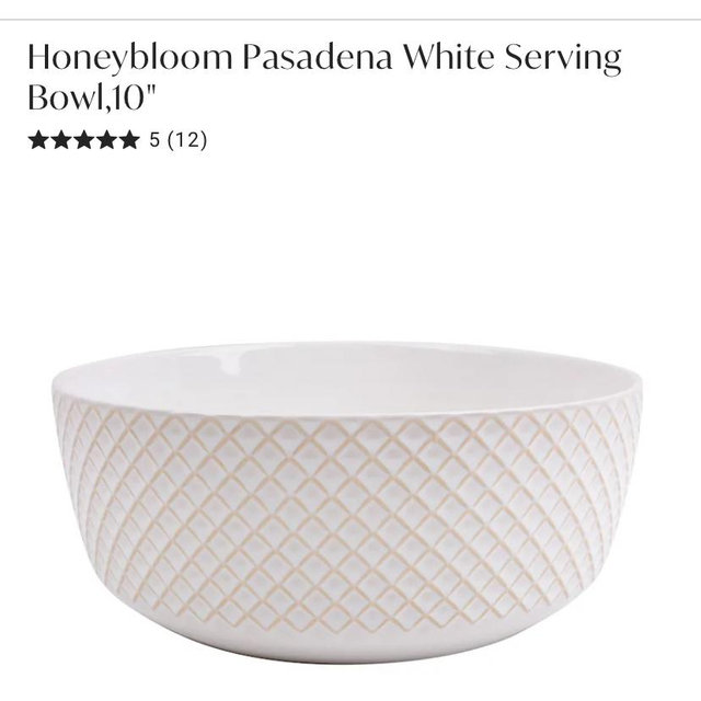 Honeybloom Pasadena White Serving Bowl,10"