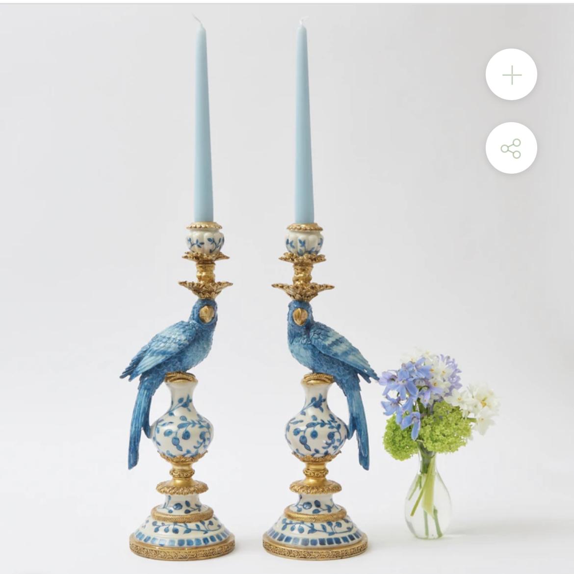 Blue Parrot Candle Holder (Pair)