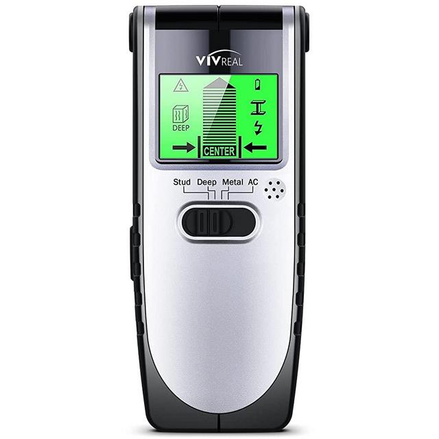 Stud Finder Wall Scanner - VIVREAL 4 in 1 Stud Finder with LCD Display, Beam Finder Center Finding & Sound Warning, Wall Scanner for the Center and Edge of Wood AC Wire Metal Studs (Black Silver)