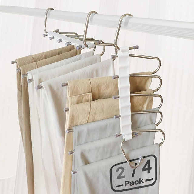 4packs Pants Hangers Space Saving Metal Closet Organizer,Clothes Pant Jean Hangers,Anti-Slip Design,Closet Organizers and Storage for Skirts Scarf Legging