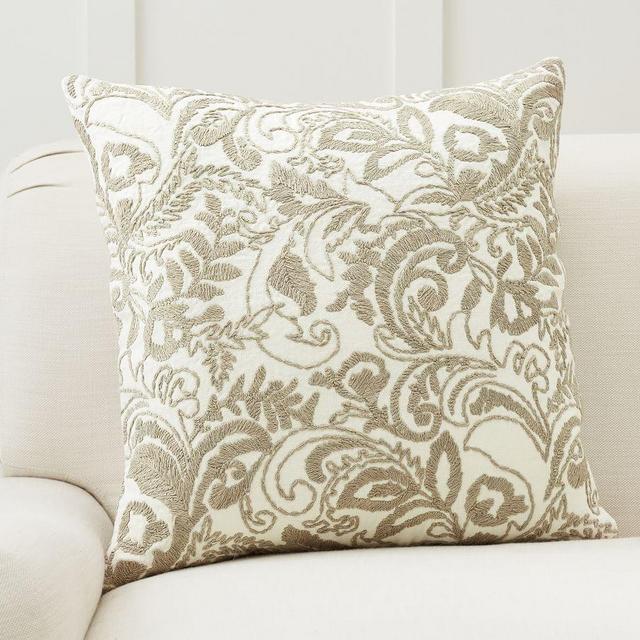 Quinn Paisley Embroidered Pillow Cover, 22 x 22", Neutral