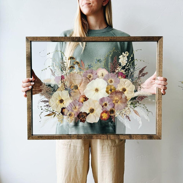 Volakk Teak Wood 16x20 Floating Picture Frames 16x20 Floating Frame For Canvas Floater Frame Double Real Glass Pressed Flower Shadow Box Frame 20x16