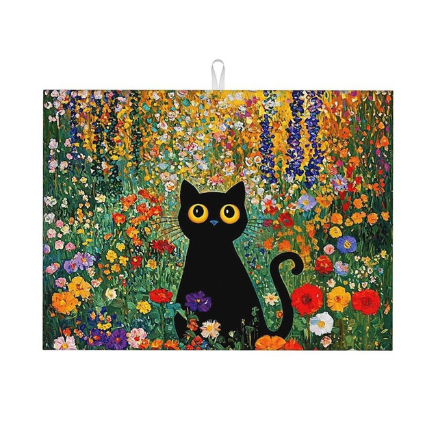 Cat Dish Drying Mat For Kitchen Countertop Drying Mat With High Absorbent Reversible Microfiber Dish Drying Pad Dish Rack Pad Drainer Mat For Coffee Bar 18 X 24 Inch