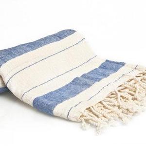100% Cotton Bold Striped Turkish Towel - Fouta - Pestemal Towel - Blue