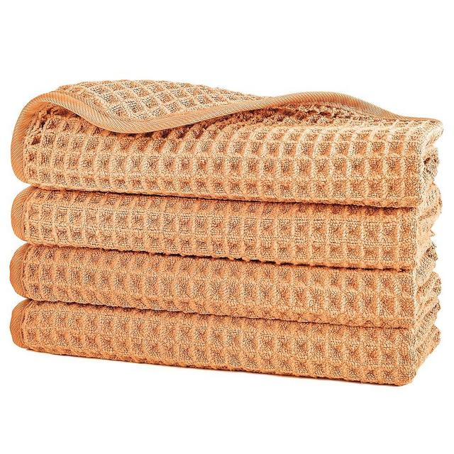 POLYTE Microfiber Lint Free Washcloth Face Towel, 13 x 13 in, 4 Pack (Orange, Waffle Weave)