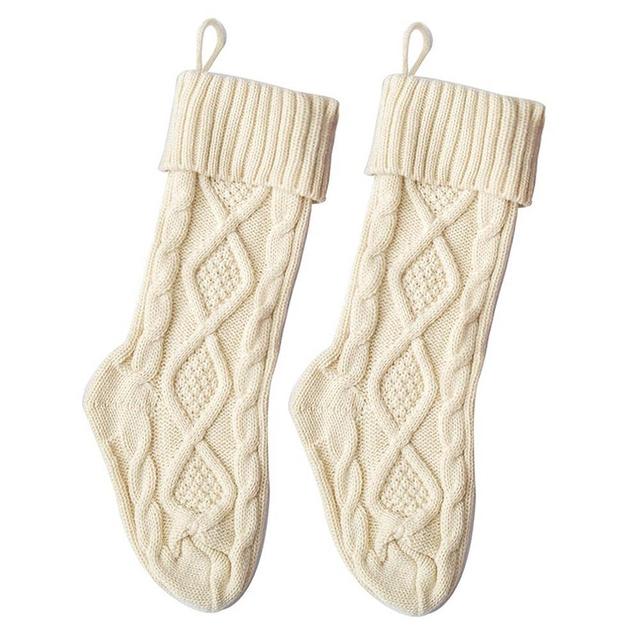 Guojanfon Cable Knit Christmas Stockings Kits Solid Color White Ivory Classic Decorations 18", Set of 2